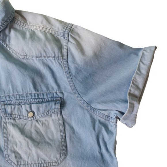 Size XL 44-47" Vintage Light Blue Short Sleeve Denim Shirt - Picture 4 of 9